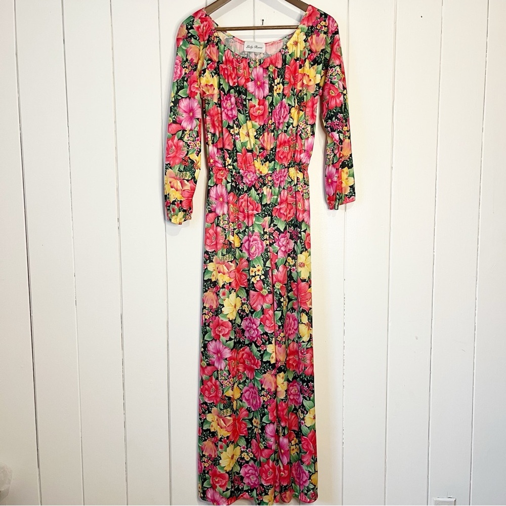 Vintage 80’s Lady Ronte' Floral Long Sleeve Jumpsuit. Size Medium.